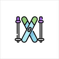 A pair of skis with a cross on top vector