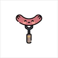A sausage on a fork with a smiley face vector