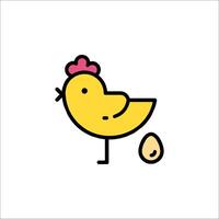 A cartoon chicken with an egg in its beak vector
