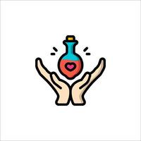 A hand holding a bottle with a heart on it vector