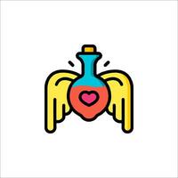 A heart shaped bottle with wings and a heart vector