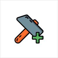A hammer and a plus sign icon vector