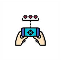 A person holding a smartphone with a game controller vector