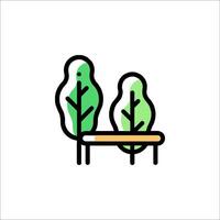 A line drawing of two trees and a bench vector
