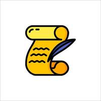 A yellow scroll with a pen and a scroll vector