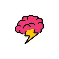 Brain icon with lightning bolt illustration vector