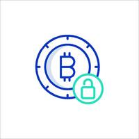 Bitcoin icon with padlock and lock vector