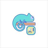 A chameleon sitting on a shelf with scissors vector