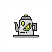 A green tea pot with a slice of lemon on it vector
