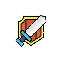 A sword and shield icon on a white background vector