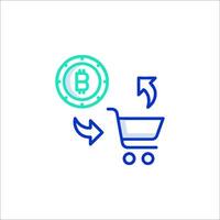 A shopping cart with a bitcoin icon and a bitcoin symbol vector