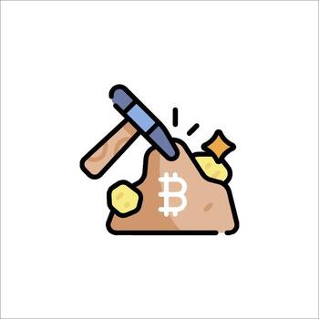 bitcoin minería icono con martillo y pala vector