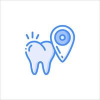 A tooth with a map marker and a toothbrush icon vector