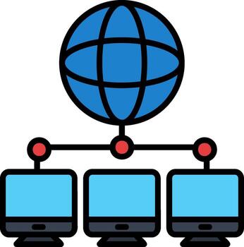 icono lleno de línea de redes informáticas vector