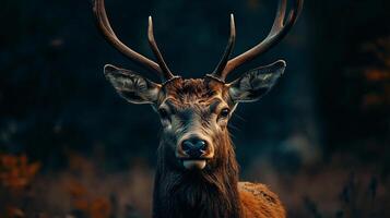 Deer with its head held high and its antlers visible. The image has a mood of strength and power photo