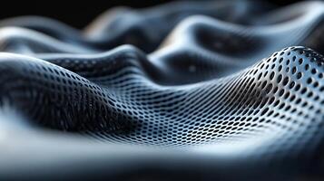 Black and white image of a wave with a lot of dots. The image has a futuristic and abstract feel to it photo