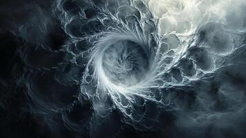 Swirling vortex of white and blue clouds. The clouds are swirling and twisting, creating a sense of movement and energy. The image evokes a feeling of awe and wonder at the power of nature photo