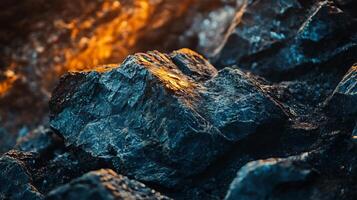 Large rock with a small orange spot on it. The rock is dark blue and the orange spot is on top of it. The spot is small and he is glowing, giving the rock a unique and interesting appearance photo