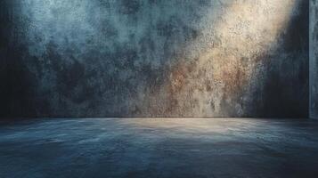 Large empty room with a blue wall and a white wall. The room is empty and has a very cold and empty feeling photo