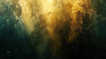 Blurry, yellow and green background with a splash of gold. The background is a mix of colors and textures, giving it a sense of depth and movement. Scene is one of chaos and energy photo