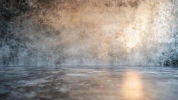 Large empty room with a wall that is covered in white paint and a grey floor. The room is empty and has a very minimalistic feel to it photo