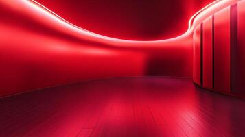 Red room with a red wall and red floor. The room is empty and has a very bright red color photo