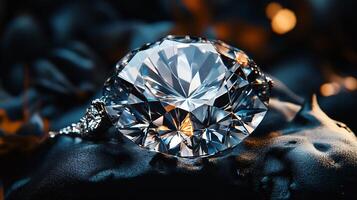 Large diamond is on a rock. The diamond is surrounded by a dark background. The diamond is the main focus of the image photo