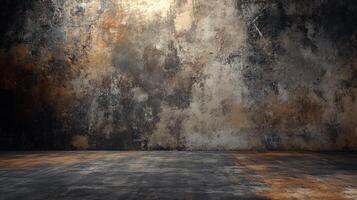 Wall with a lot of texture and a large empty space. The wall is made of concrete and has a lot of brown and orange colors. The empty space gives the room a feeling of emptiness and loneliness photo