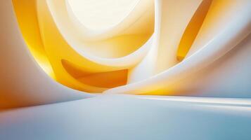 The room is a large, empty space with white walls and a lot of yellow accents. The yellow walls create a warm and inviting atmosphere, while the white walls provide a clean and open feel photo