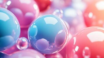 Close up of many small, colorful spheres. The spheres are all different sizes and colors, but they all have a similar shape. The image has a playful and whimsical mood photo
