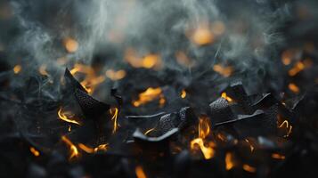Black and orange background with smoke and fire. The scene is intense and dramatic, with the fire and smoke creating a sense of danger and chaos photo