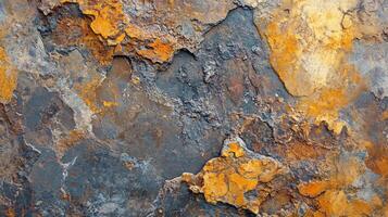 Large rock with a lot of rust and grime on it. The rock appears to be old and worn, with a rough texture that gives it a sense of age and history. The colors of the rock are predominantly brown photo