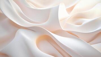 White fabric with a wave-like pattern. The fabric appears to be made of silk and has a smooth texture. Scene is serene and elegant, as the fabric's design photo