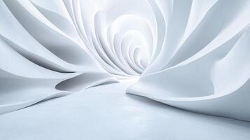White spiral shaped tunnel with a white background. The tunnel is empty and has no people or objects in it. The tunnel is long and narrow photo