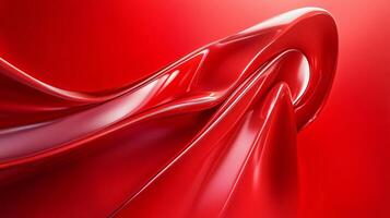 Red ribbon with a shiny, metallic look. The ribbon is long and curvy, and it is made of a shiny, reflective material. The ribbon is red, and it seems to be a decorative item photo