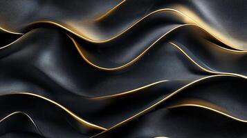 Black and gold wave pattern with a gold stripe. The pattern is very smooth and shiny. The gold stripe adds a touch of luxury to the design photo