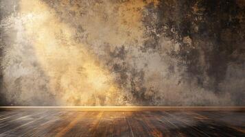 Room with a wall that is covered in a lot of paint and has a lot of texture. The room is empty and has a lot of light coming in from the window photo