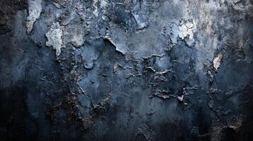 Wall with a blue and gray background with a lot of texture. The wall is covered in cracks and has a rough surface photo