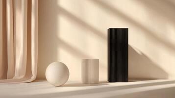 Three white and black vases are arranged on a white background. The vases are of different shapes and sizes, and they are placed in a way that creates a sense of balance and harmony photo