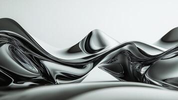 Silver wave with a mountain in the background. The wave is made of metal and he is distorted photo