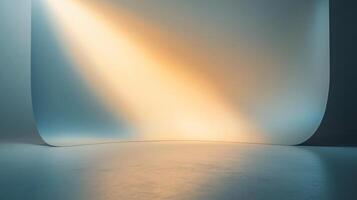 Room with a blue wall and a yellow light shining on it. The light is creating a warm and inviting atmosphere photo
