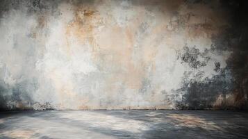 Large, empty room with a wall that is covered in paint and has a lot of texture photo