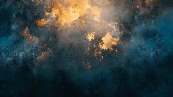 Painting of a cloudy sky with a splash of orange. The sky is filled with a variety of colors and textures, creating a sense of depth and movement. The orange splash adds a pop of color photo