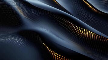 Black and gold wave pattern with many dots. The image has a futuristic and abstract feel to it photo
