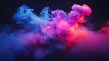 Colorful cloud of smoke with a blue and pink hue. The smoke is thick and billowing, creating a sense of movement and energy. The colors of the smoke are vibrant and eye-catching photo