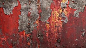 Red wall with a lot of rust and holes. The wall is old and has a lot of character photo