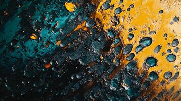 Painting of a wet surface with a blue and yellow background. The painting is abstract and has a lot of texture photo