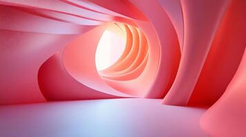 Pink tunnel with a light shining through it. The tunnel is curved and has a lot of texture photo