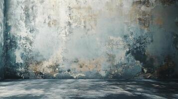 Large, empty room with a wall that is covered in graffiti. The room is bare and has a very industrial feel to it photo