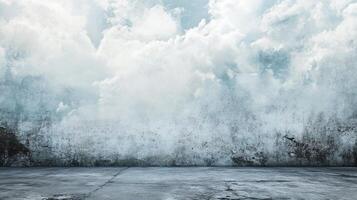 Vast, empty room with a large, white and grey cloud in the background. The room is filled with a sense of emptiness and loneliness, as if it is waiting for something or someone to come photo